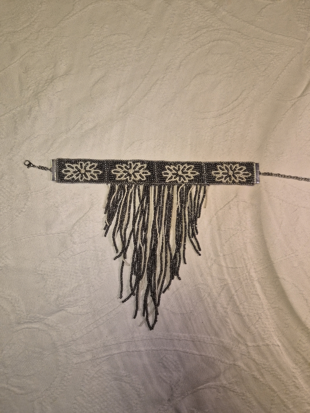 Vintage Beaded Choker Necklace Fringe Seed Beads Tribal Festival Boho Bohemian